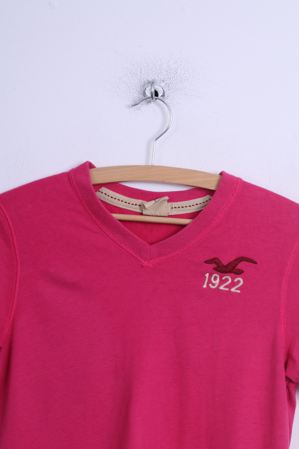 Hollister California Womens S Shirt Pink Cotton Stretch V Neck Long Fit Top