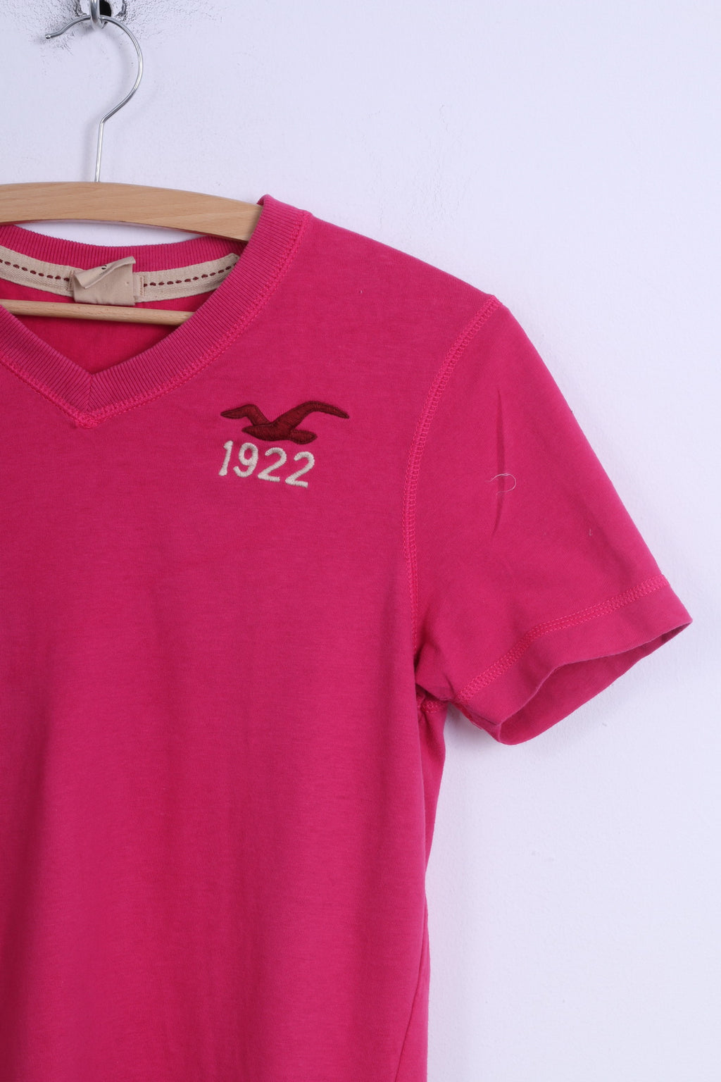 Hollister California Womens S Shirt Pink Cotton Stretch V Neck Long Fit Top