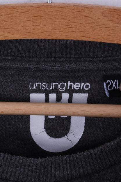 Unsung Hero Mens XXL (L) Sweatshirt Grey Cotton Graphic Crew Neck