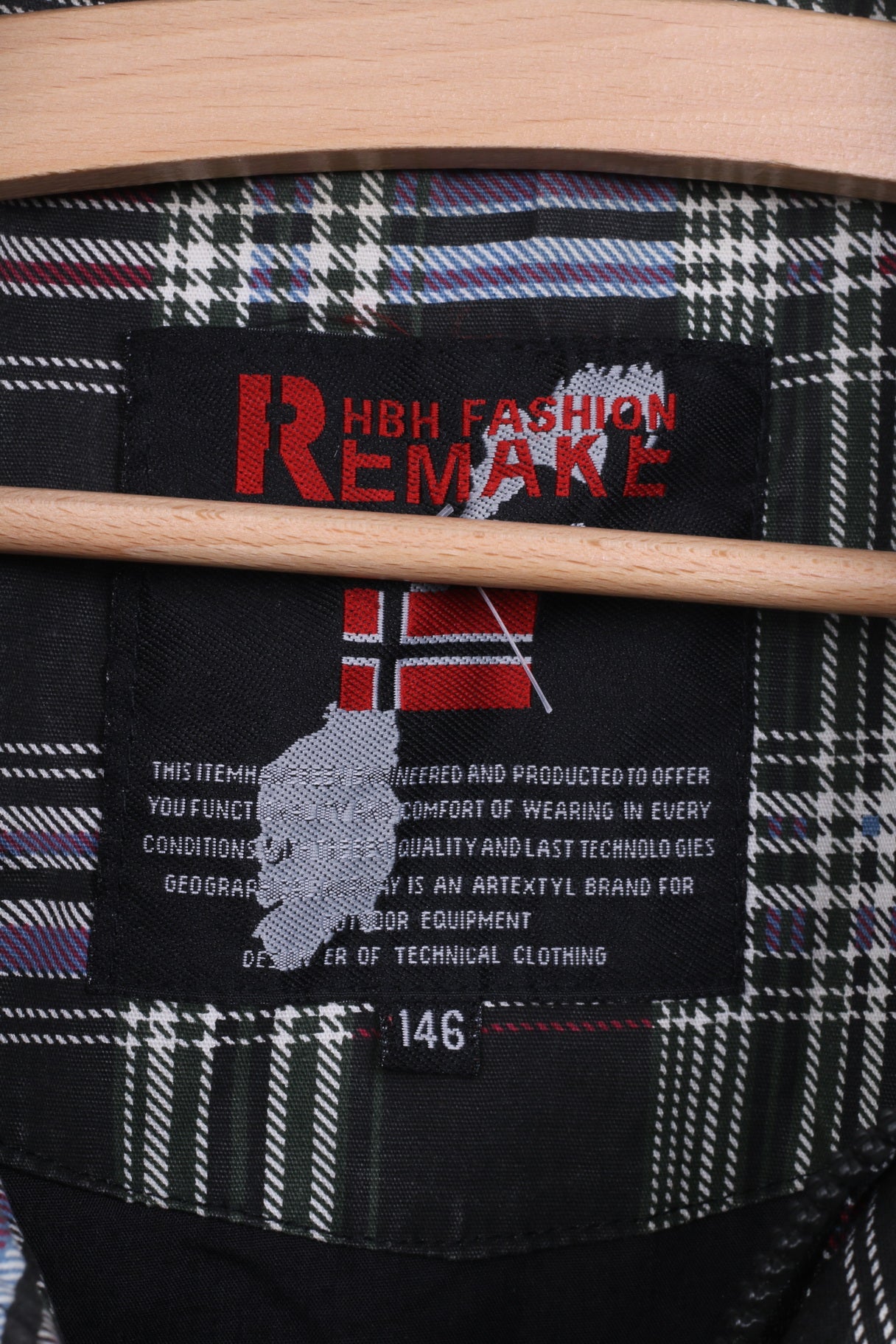 Hbh Fashion Remake Boys 146 Veste Otdoor Check Vert Fermeture Éclair Complète Coton Croix Suisse 