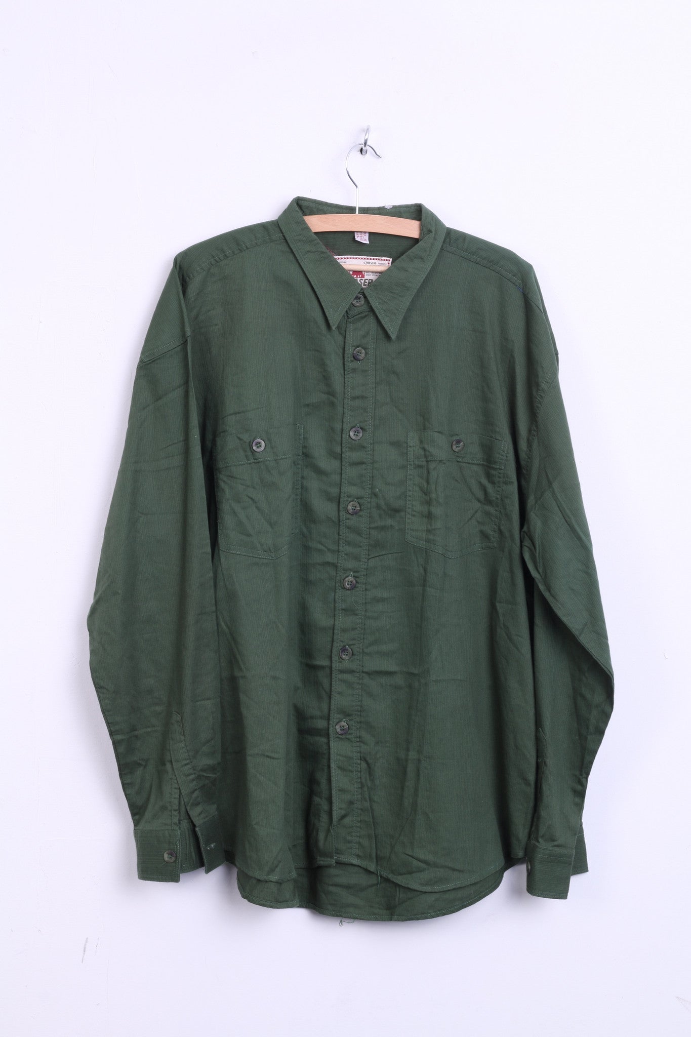 CHASER Mens 16.5 2XL Casual Shirt Bottle Green Cotton Standard Collar - RetrospectClothes