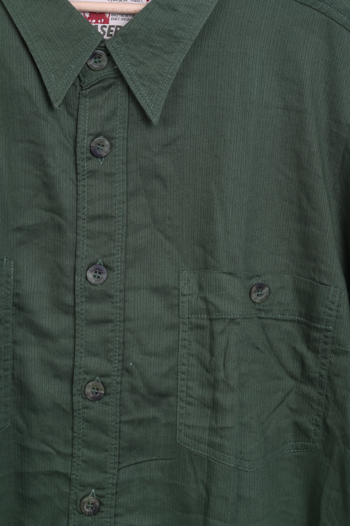 CHASER Mens 16.5 2XL Casual Shirt Bottle Green Cotton Standard Collar - RetrospectClothes
