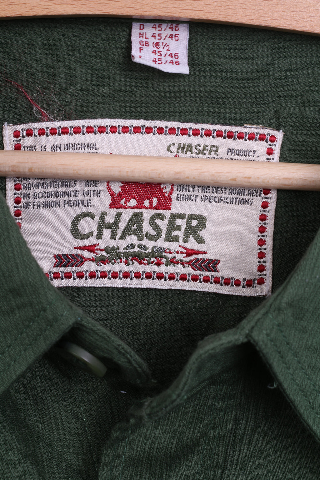 CHASER Mens 16.5 2XL Casual Shirt Bottle Green Cotton Standard Collar - RetrospectClothes