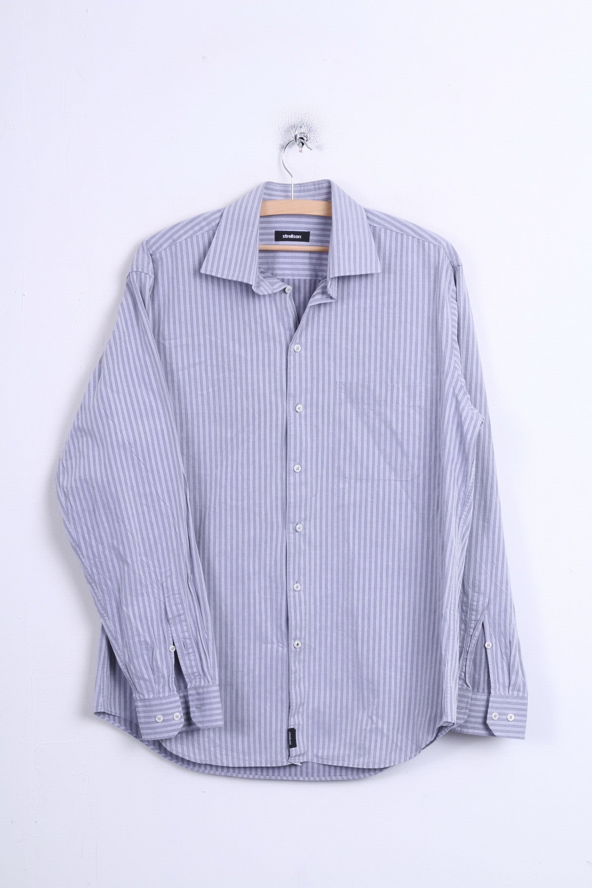 Strellson Mens 41 16 Casual Shirt Striped Cotton Grey Standard Collar - RetrospectClothes