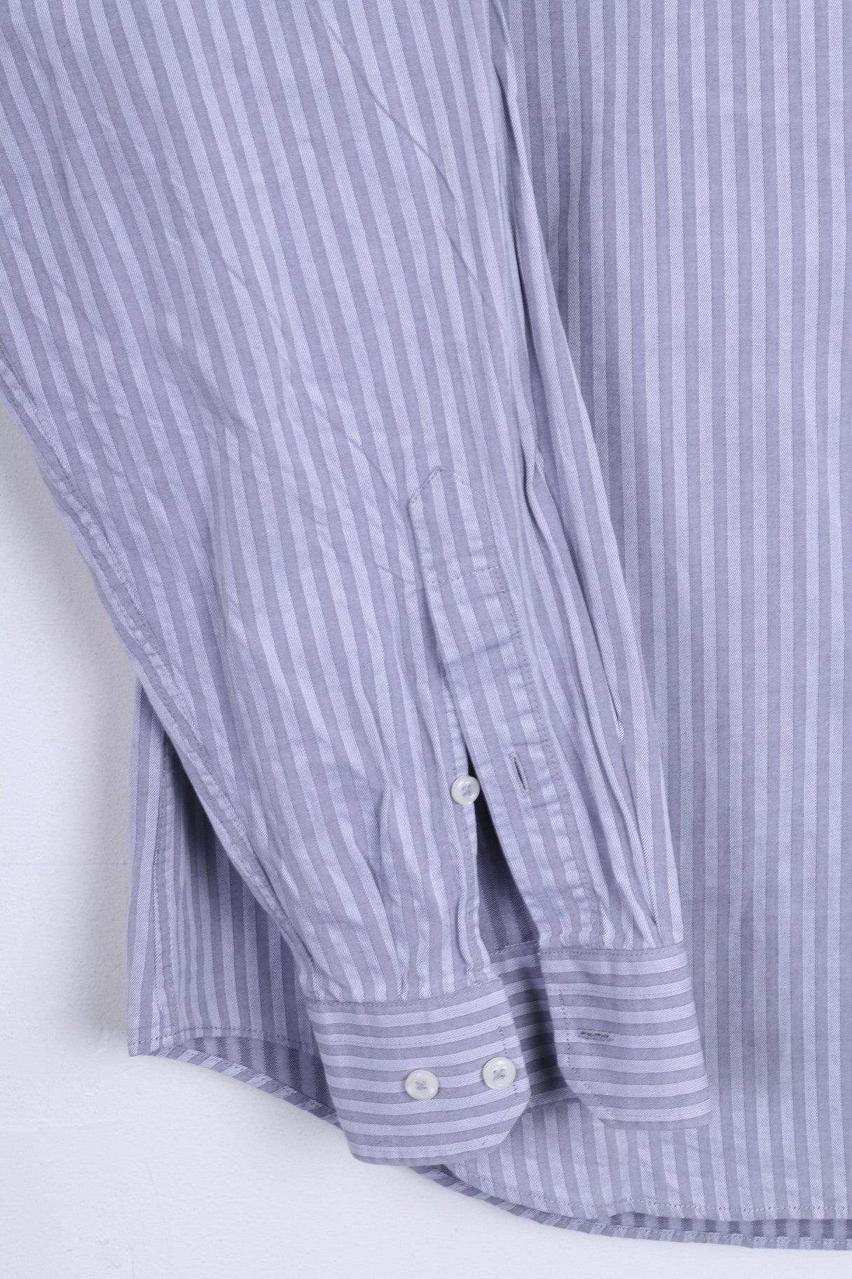 Strellson Mens 41 16 Casual Shirt Striped Cotton Grey Standard Collar - RetrospectClothes