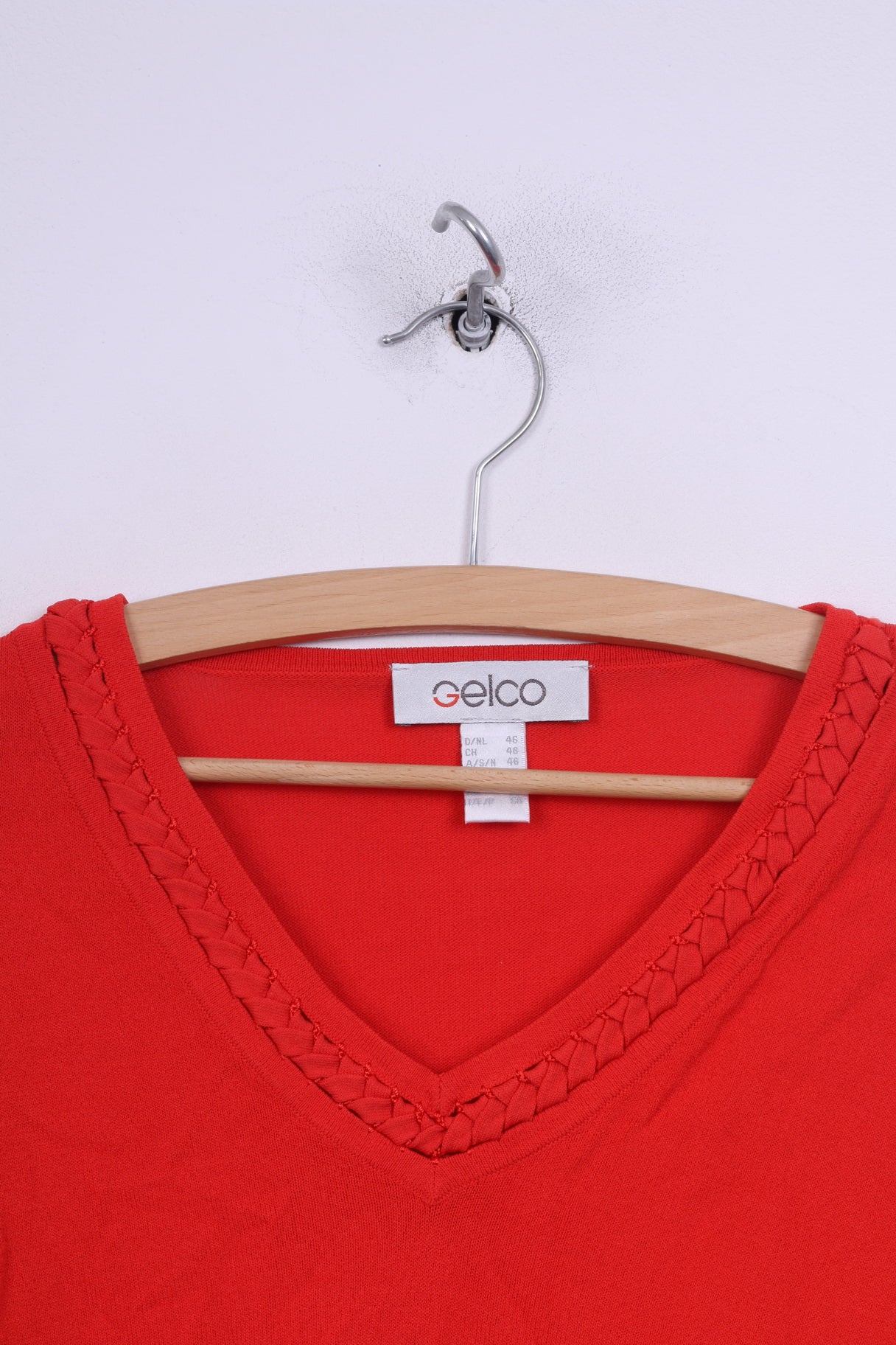 Gelco Donna 20 2XL Camicetta Maglione Arancione Scollo a V Manica 7/8 Top Vintage 