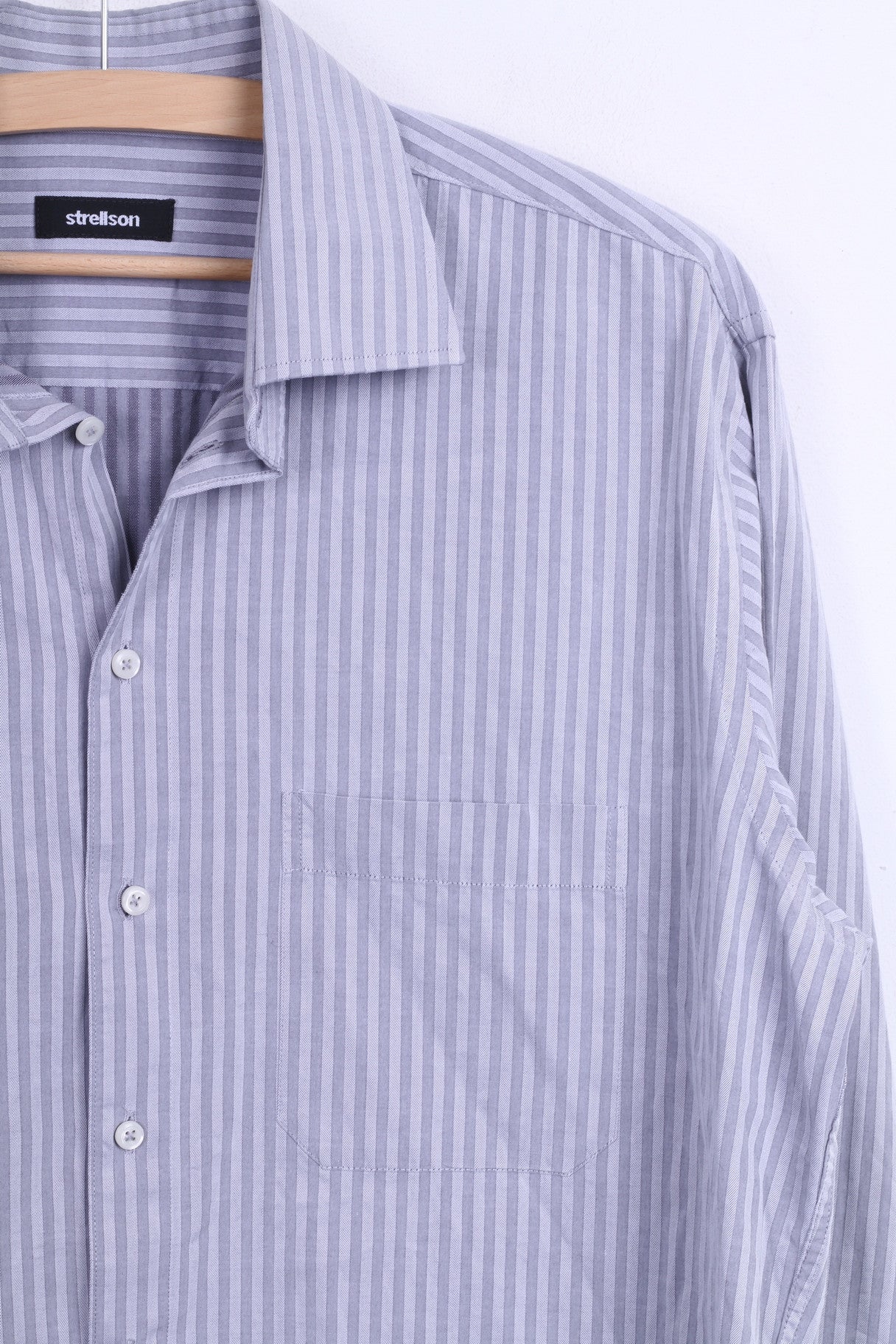 Strellson Mens 41 16 Casual Shirt Striped Cotton Grey Standard Collar - RetrospectClothes