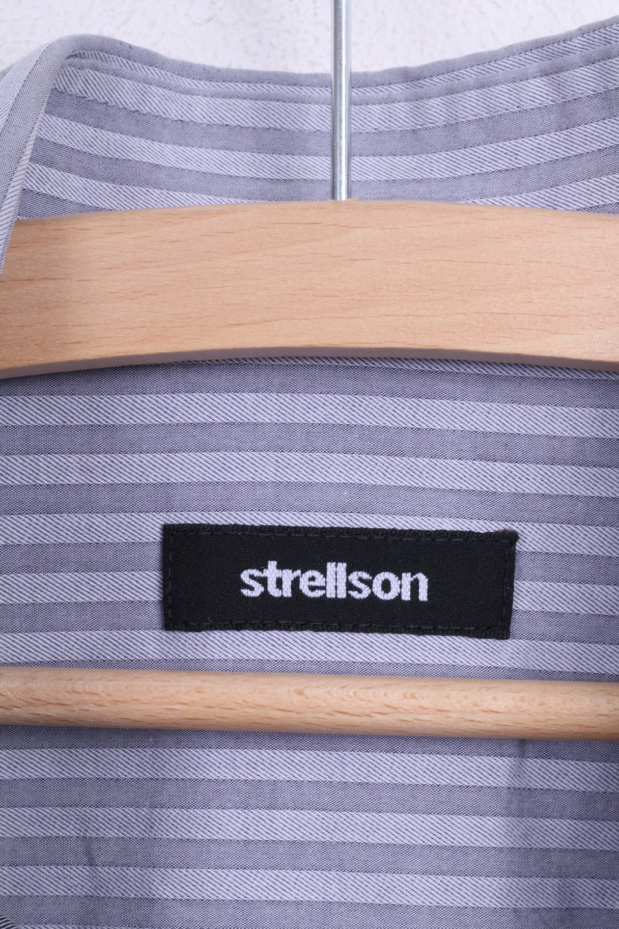 Strellson Mens 41 16 Casual Shirt Striped Cotton Grey Standard Collar - RetrospectClothes