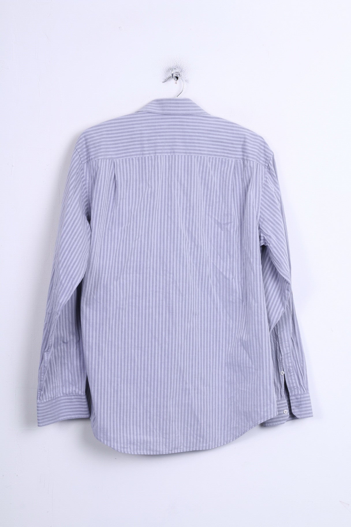 Strellson Mens 41 16 Casual Shirt Striped Cotton Grey Standard Collar - RetrospectClothes