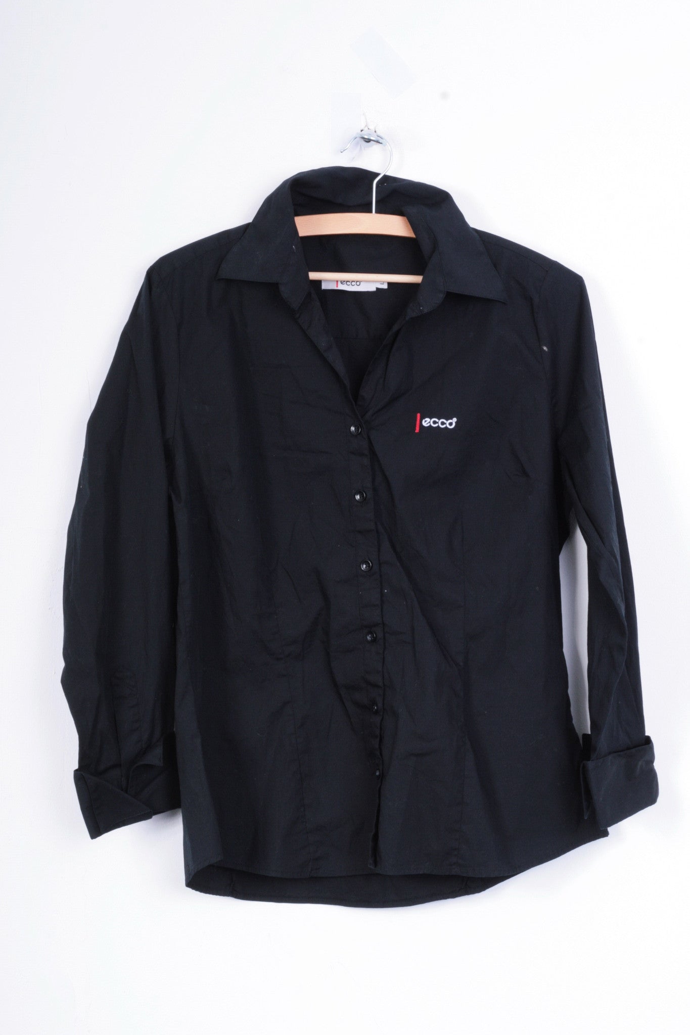 Ecco Womens L Casual Shirt Black Cotton Buttons Down Top - RetrospectClothes