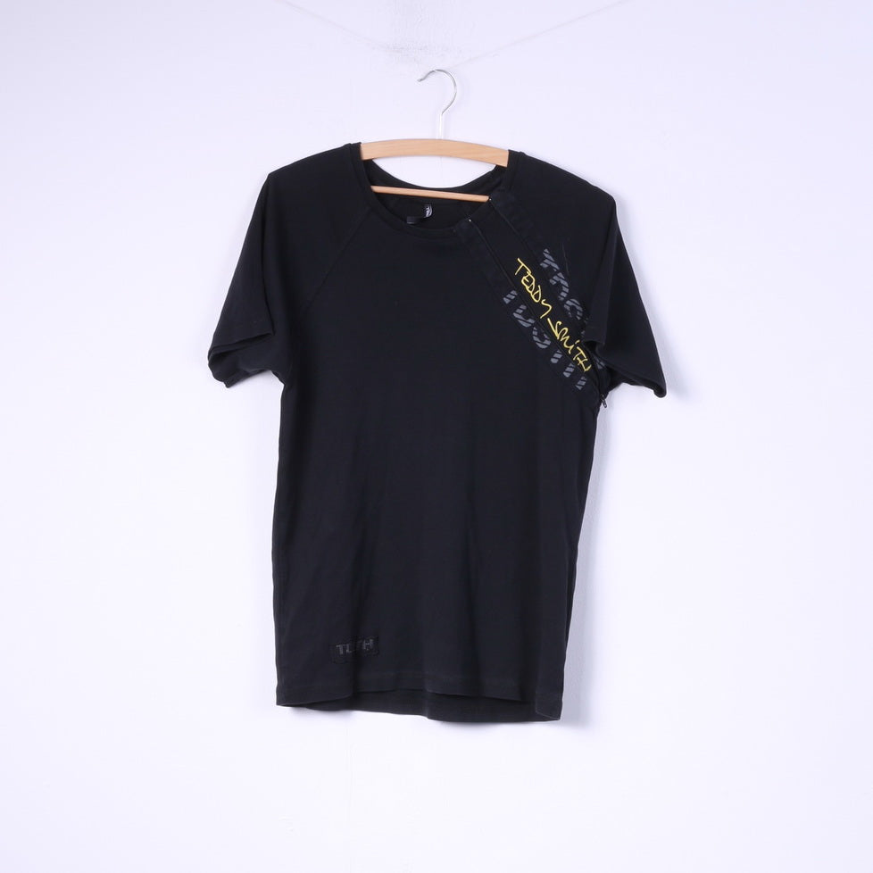 Teddy Smith Mens S T-Shirt Black Zip Detailed Top Cotton Black