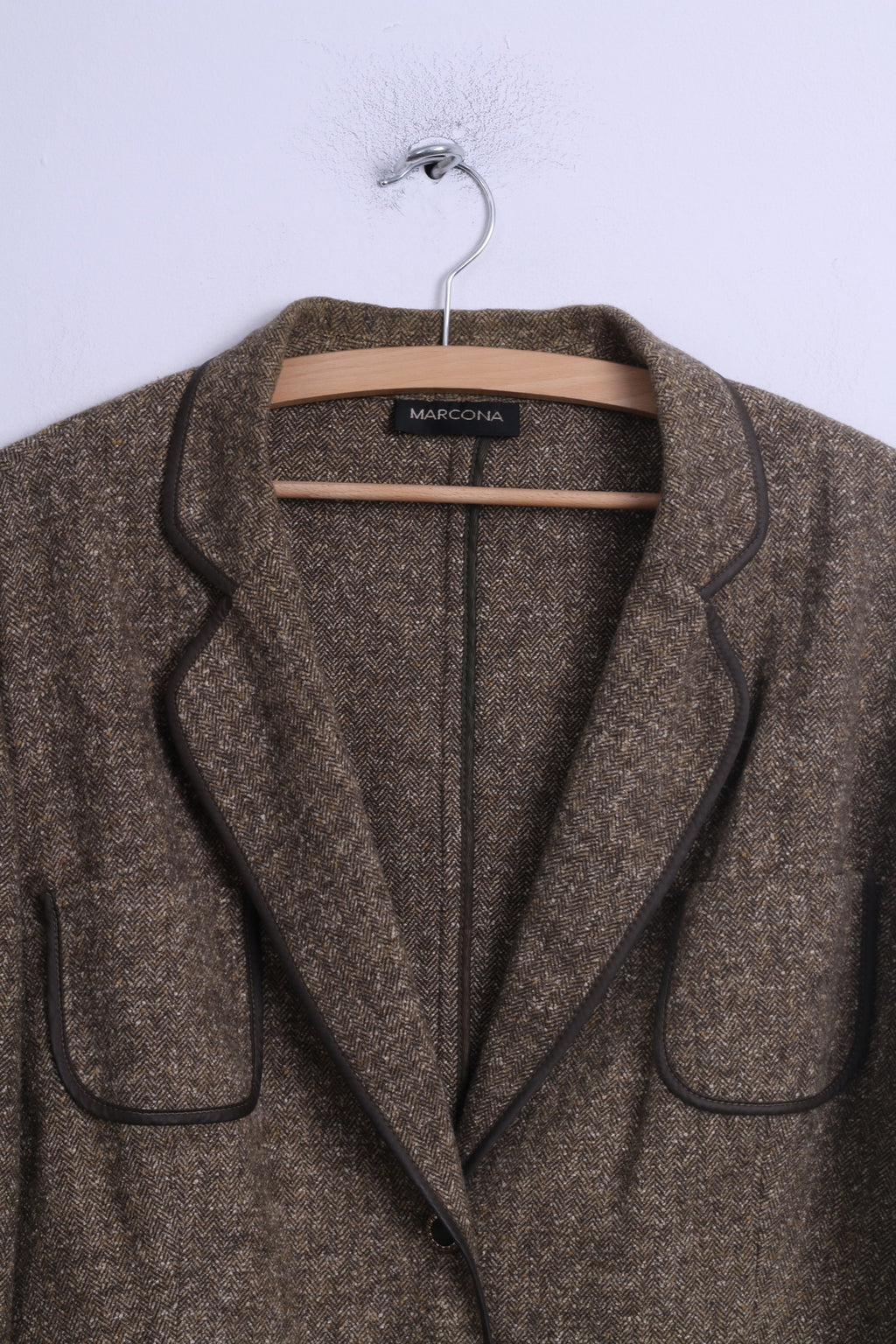 Marcona Womens XXL Jacket Green Herringbone 2/3 Sleeve Single Breasted Blazer