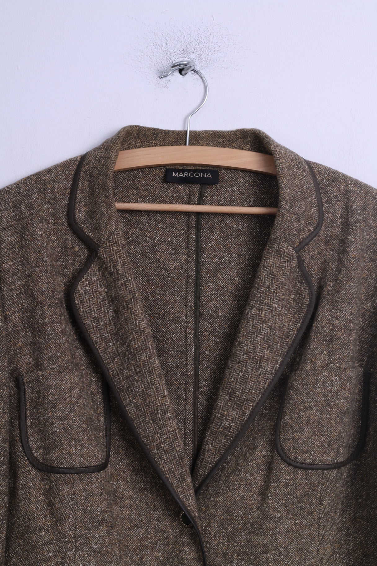 Marcona Womens XXL Jacket Green Herringbone 2/3 Sleeve Single Breasted Blazer