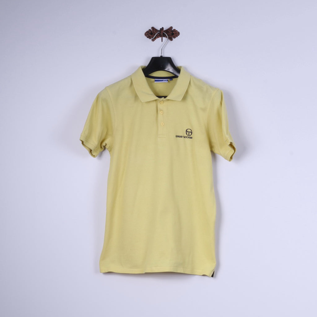 Sergio Tacchini Mens M Polo Shirt Yellow Cotton Classic Detailed Buttons Top