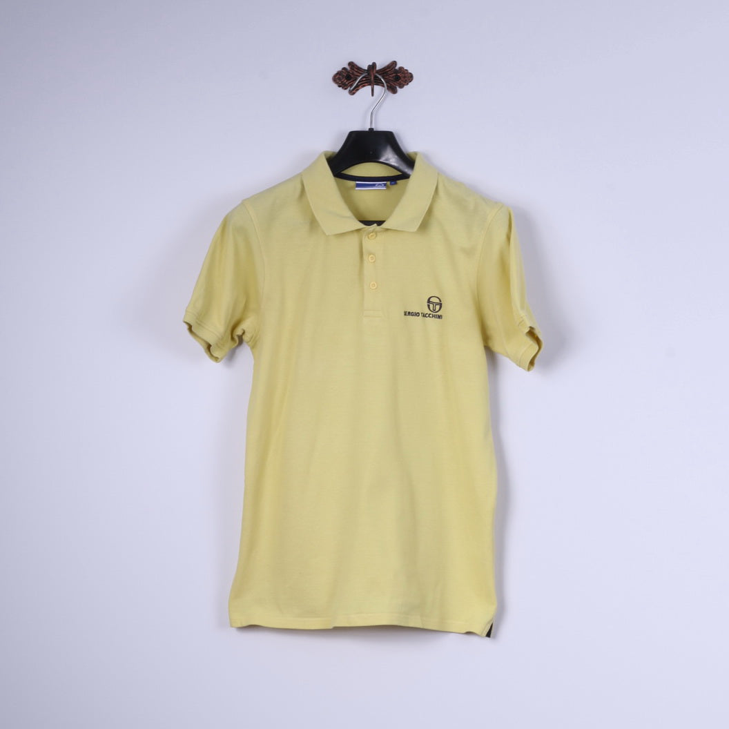 Sergio Tacchini Mens M Polo Shirt Yellow Cotton Classic Detailed Buttons Top