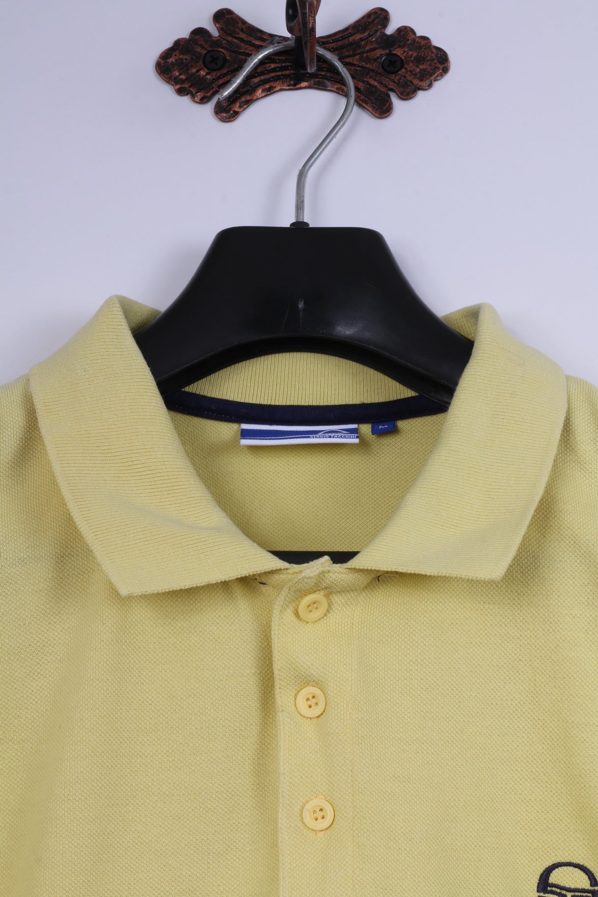 Sergio Tacchini Mens M Polo Shirt Yellow Cotton Classic Detailed Buttons Top