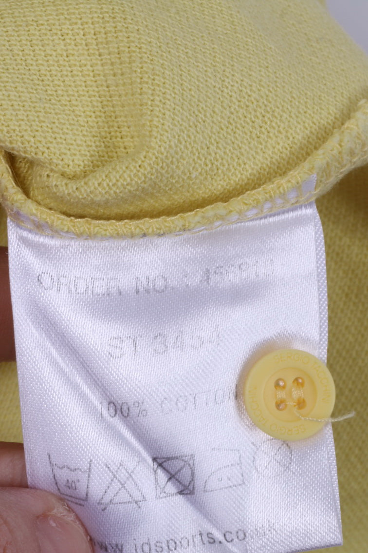 Sergio Tacchini Mens M Polo Shirt Yellow Cotton Classic Detailed Buttons Top
