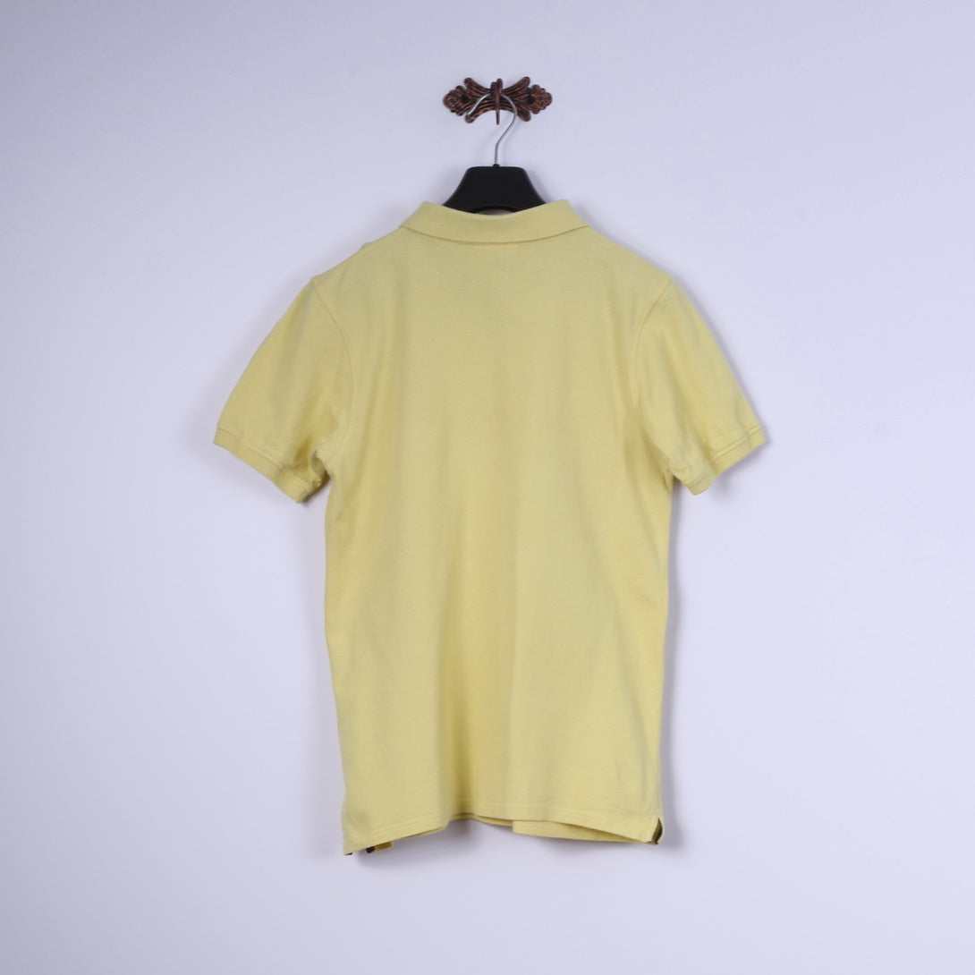 Sergio Tacchini Mens M Polo Shirt Yellow Cotton Classic Detailed Buttons Top
