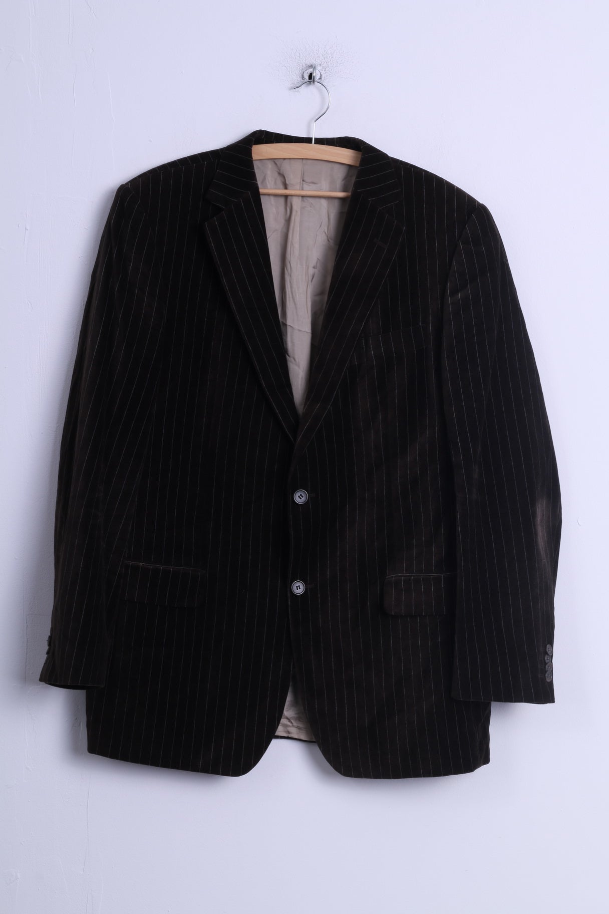 Daniel Hechter Mens 54 XL Jacket Shiny Brown Striped Cotton Single Breasted Blazer