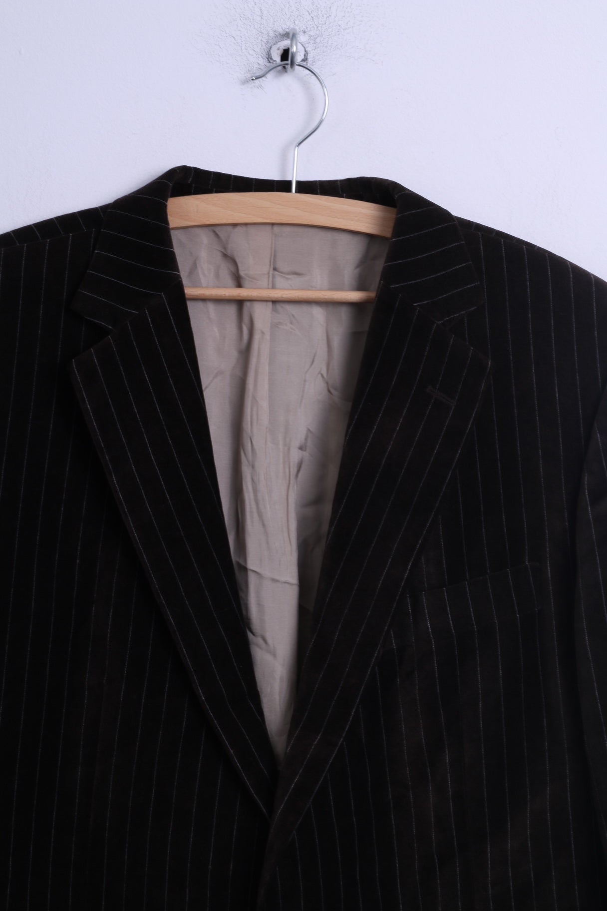 Daniel Hechter Mens 54 XL Jacket Shiny Brown Striped Cotton Single Breasted Blazer