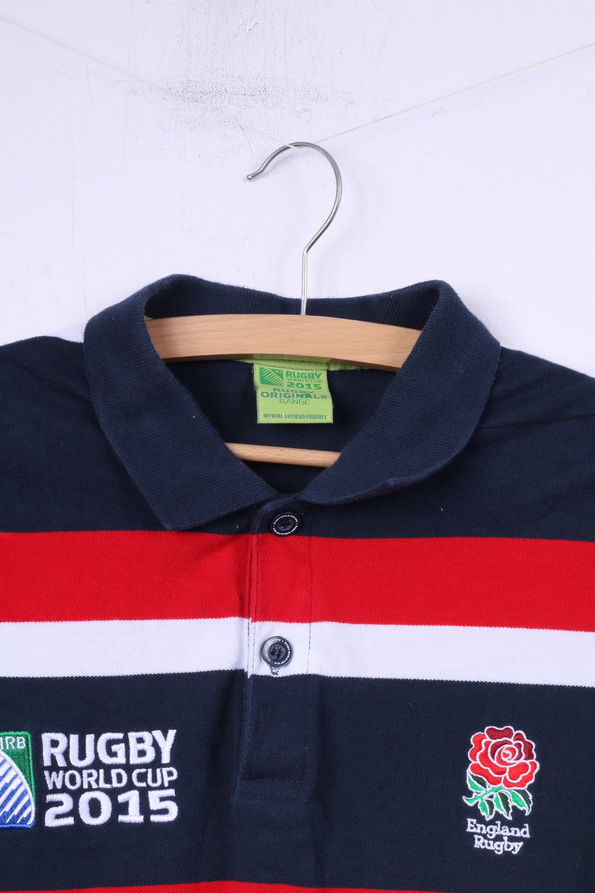 Rugby World Cup 2015 England Rugby Mens M (S) Polo Shirt Striped Cotton Top