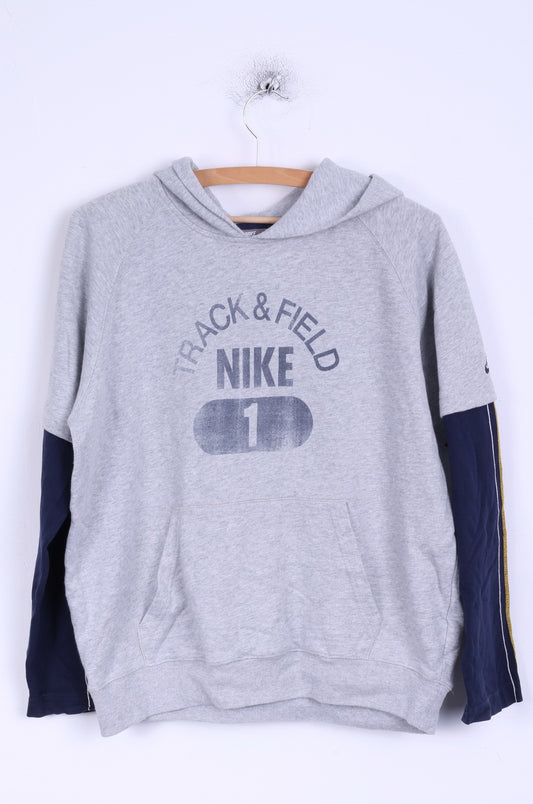 Felpa Nike Ragazzi L 152 12-13 anni Felpa in cotone grigio con tasca a marsupio con cappuccio