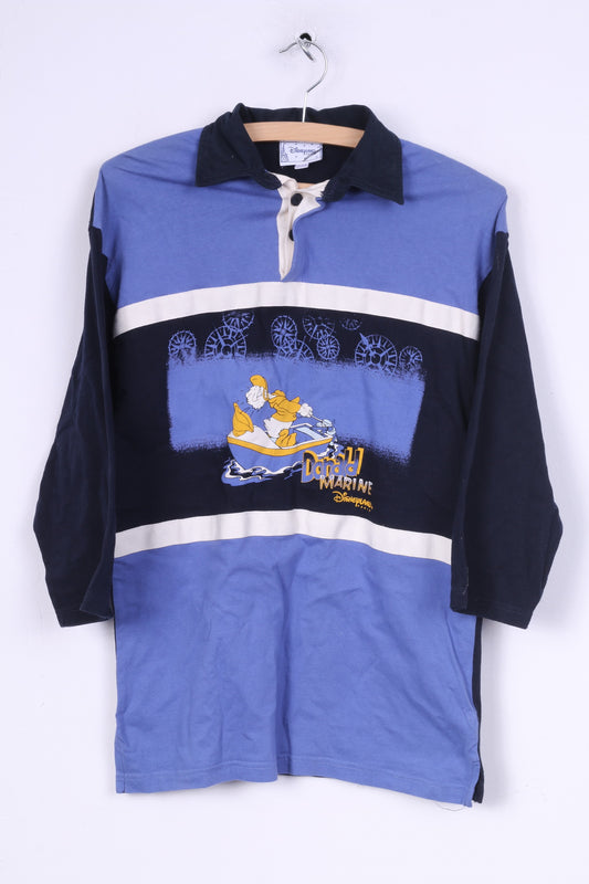 Polo Disnyeland Paris per ragazzi 10/12 anni a maniche lunghe Donald Marine in cotone blu 