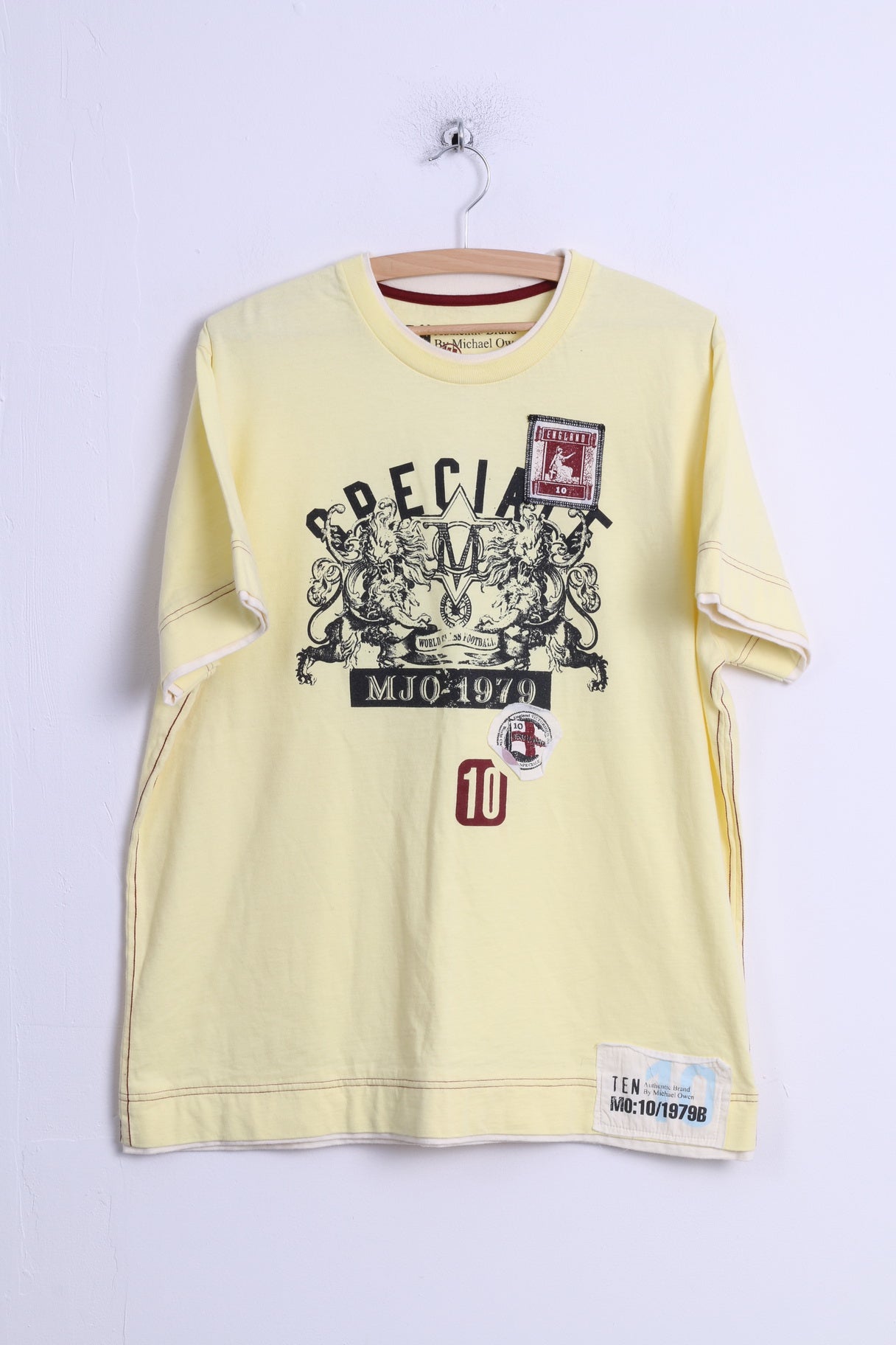 T-shirt XL da uomo TEN By Michael Owen in cotone giallo Inghilterra 10 Football