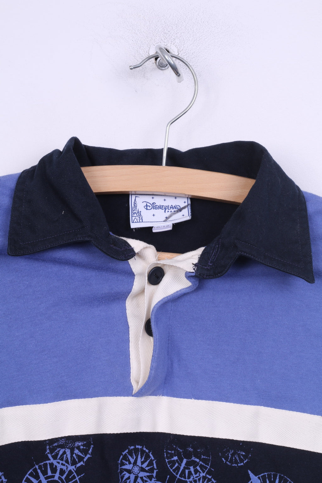 Disnyeland Paris Boys 10/12 Age Polo Shirt Long Sleeve Donald Marine Cotton Blue
