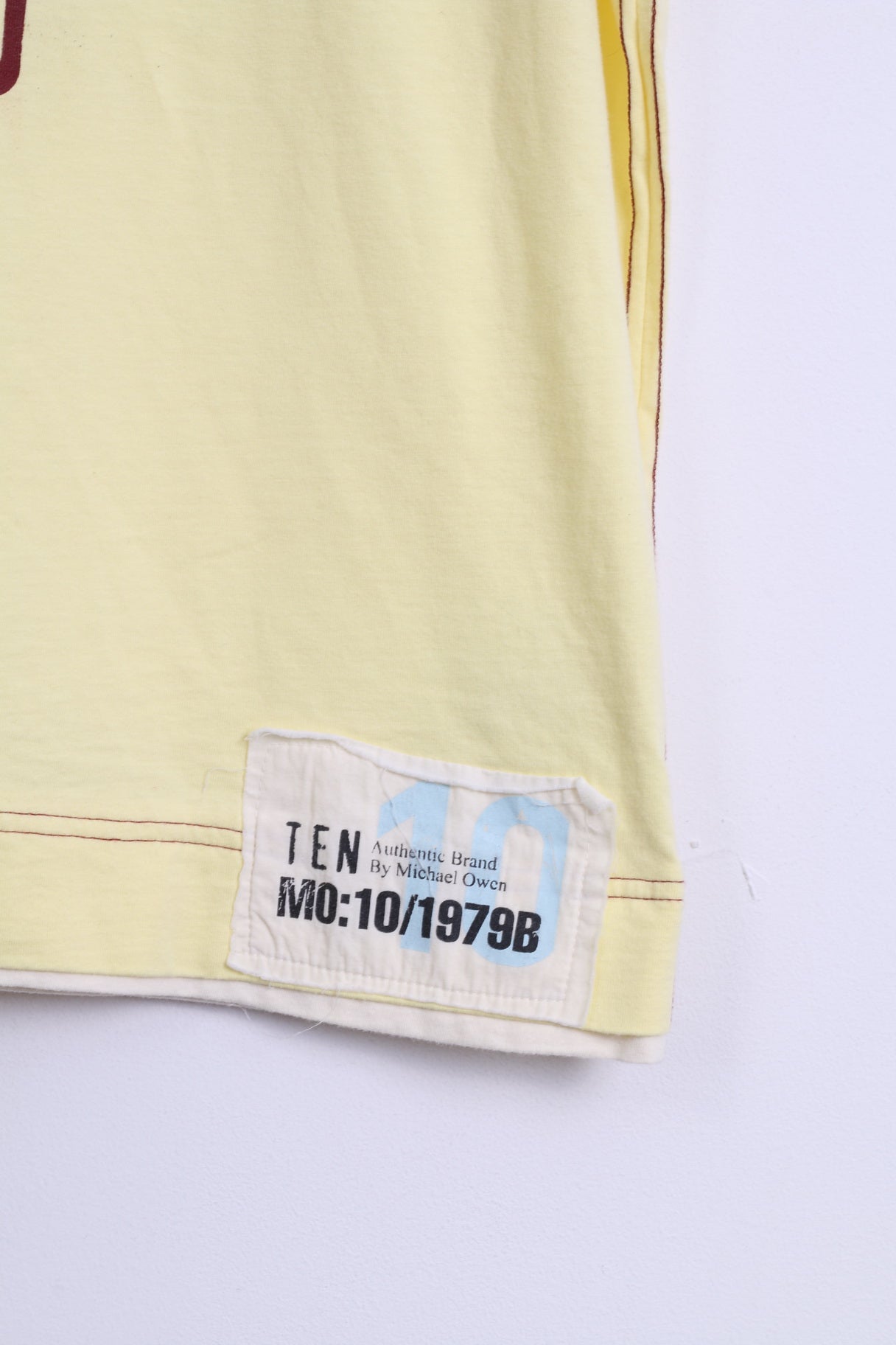 T-shirt XL da uomo TEN By Michael Owen in cotone giallo Inghilterra 10 Football