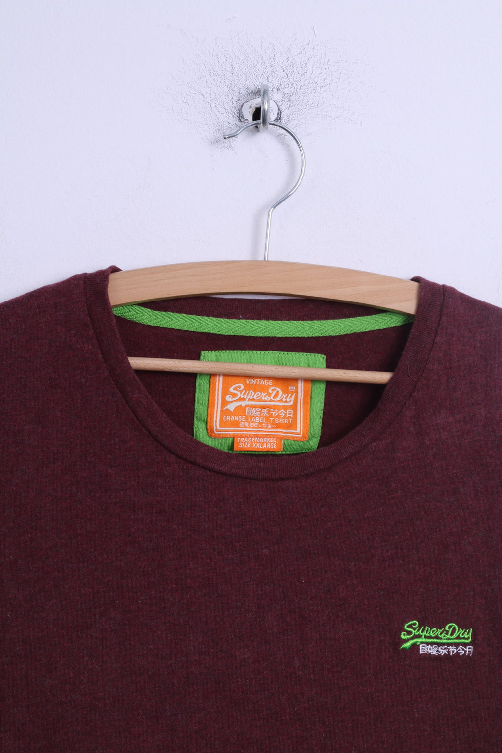 Superdry Mens XXL (L) T-Shirt Burgundy Cotton Crew Neck Japan Vintage Shirt
