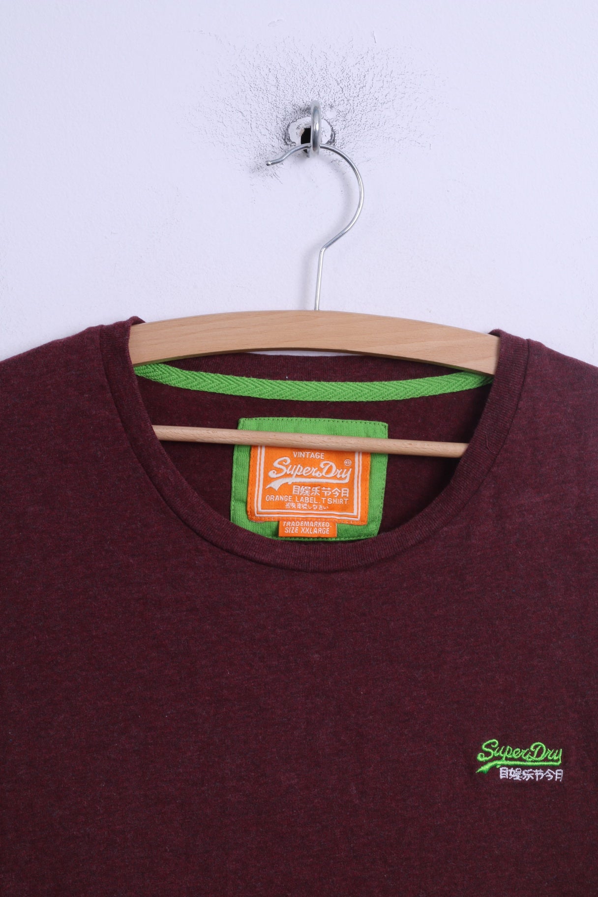 T-shirt da uomo XXL (L) Superdry Camicia vintage giapponese girocollo in cotone bordeaux