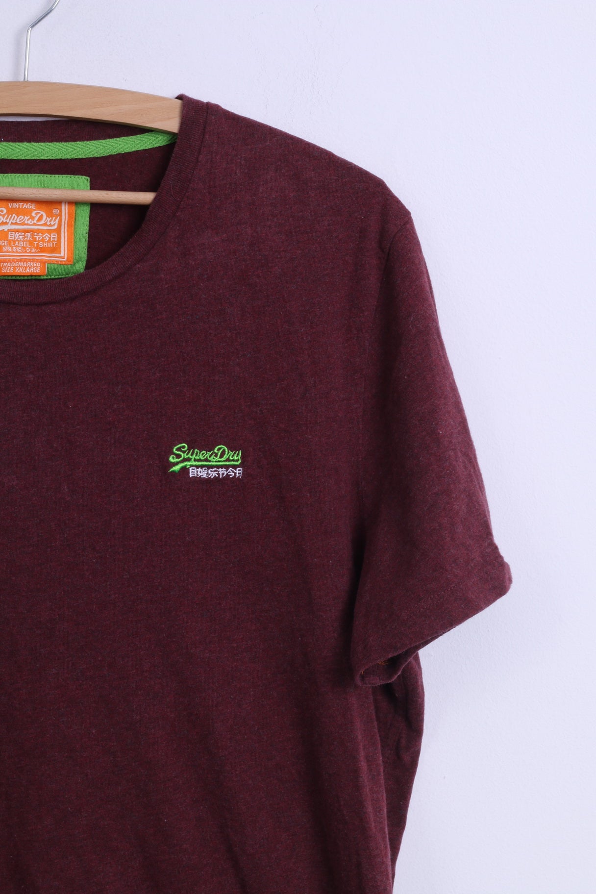 Superdry Mens XXL (L) T-Shirt Burgundy Cotton Crew Neck Japan Vintage Shirt