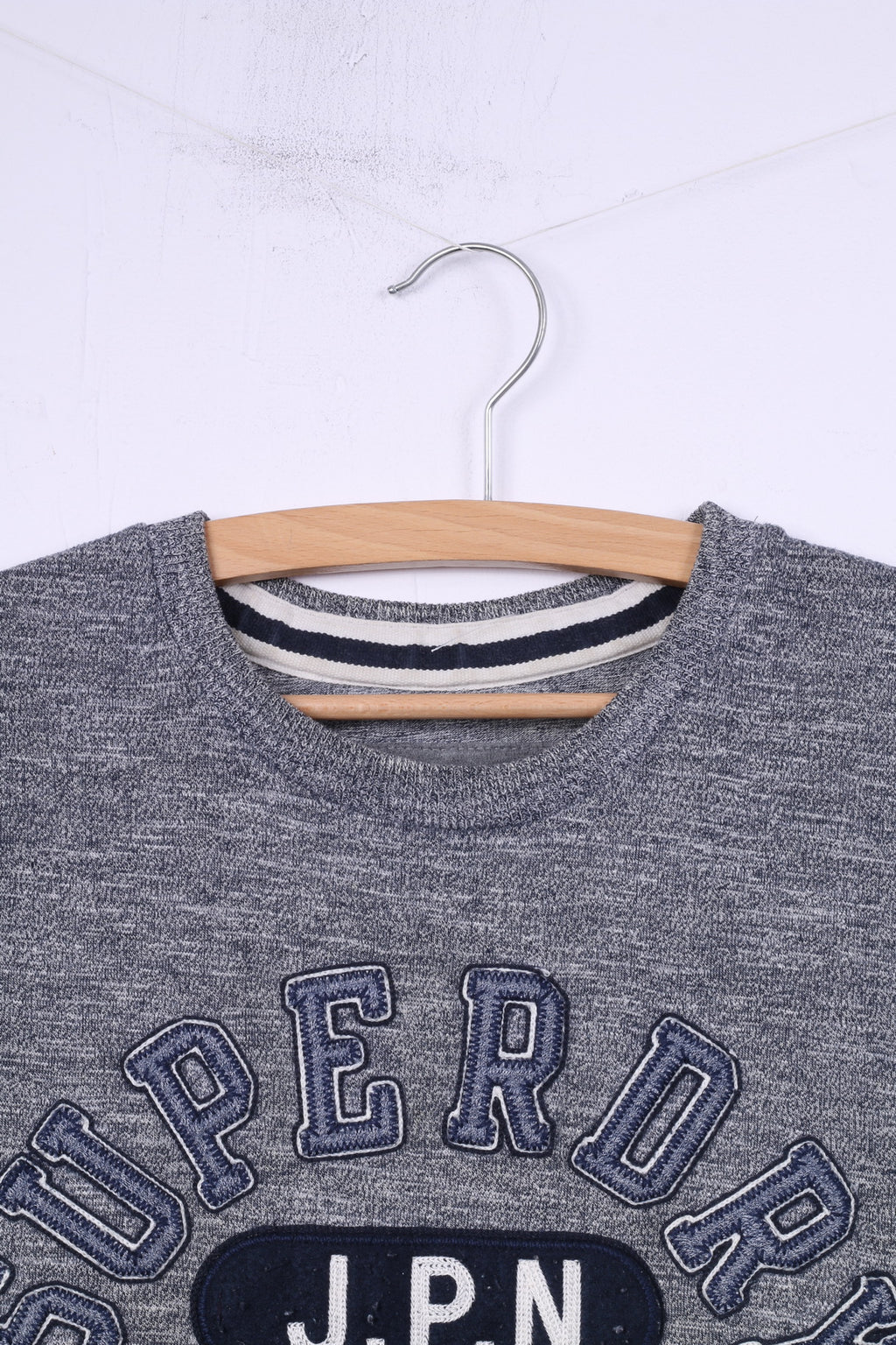 Superdry Hommes S T-Shirt Gris Coton Top JPN College Top Ras Du Cou 