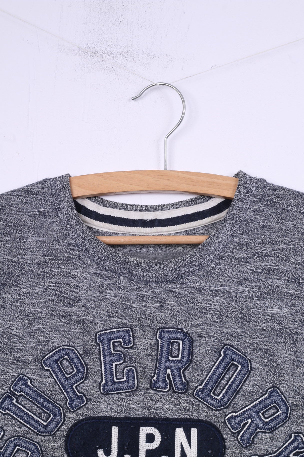 Superdry Hommes S T-Shirt Gris Coton Top JPN College Top Ras Du Cou 