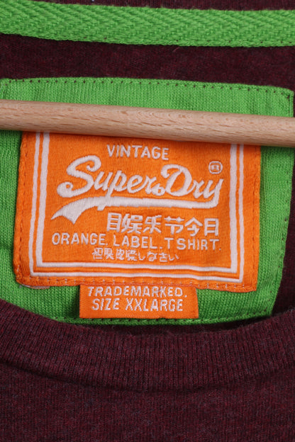 Superdry Mens XXL (L) T-Shirt Burgundy Cotton Crew Neck Japan Vintage Shirt