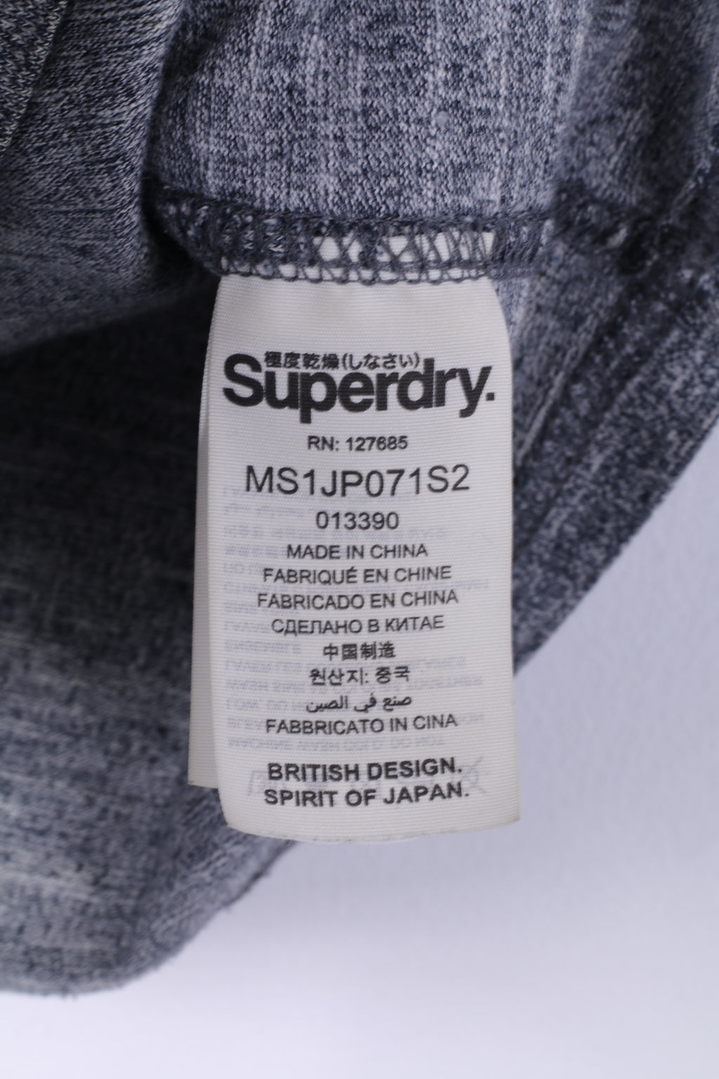 Superdry Hommes S T-Shirt Gris Coton Top JPN College Top Ras Du Cou 
