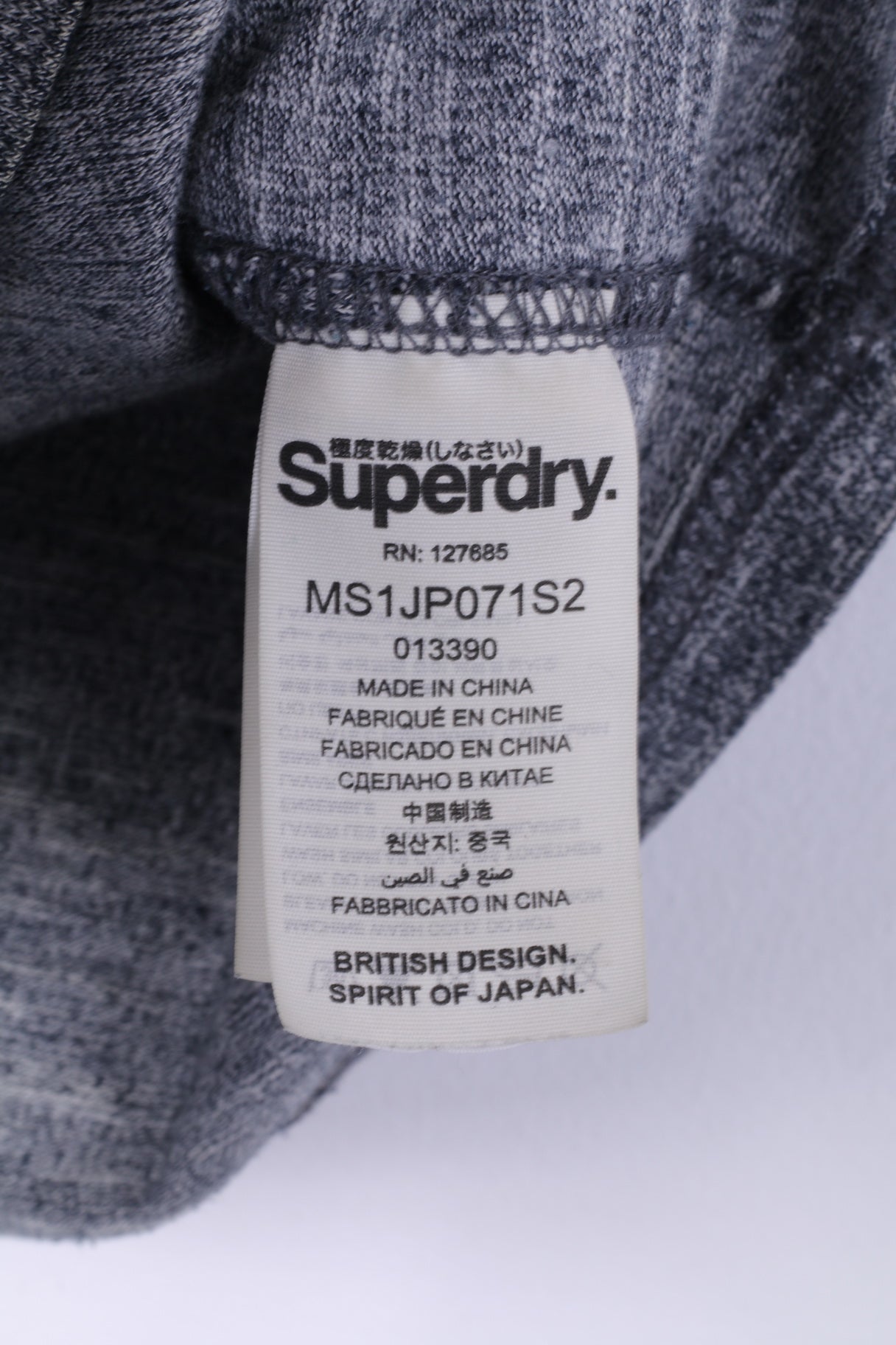Superdry Hommes S T-Shirt Gris Coton Top JPN College Top Ras Du Cou 