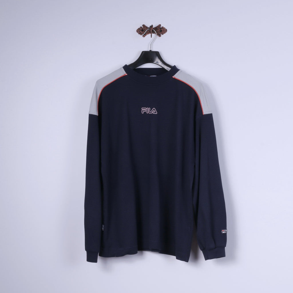 Felpa XL da uomo FILA Top da allenamento classico in misto cotone blu scuro girocollo con logo