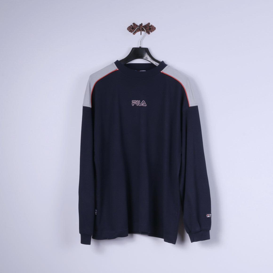 Felpa XL da uomo FILA Top da allenamento classico in misto cotone blu scuro girocollo con logo