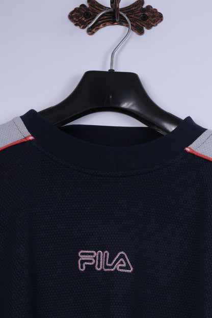 FILA Mens XL Sweatshirt Navy Cotton Blend Crew Neck Logo Classic Training Top