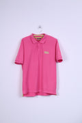 Lonsdale London Mens S Polo Shirt Pink Neon Cotton Short Sleeve Top