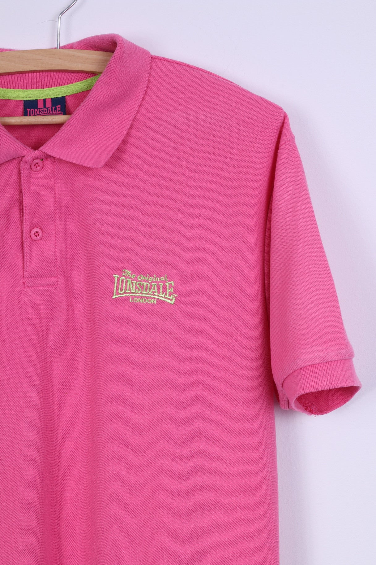 Lonsdale London Mens S Polo Shirt Pink Neon Cotton Short Sleeve Top