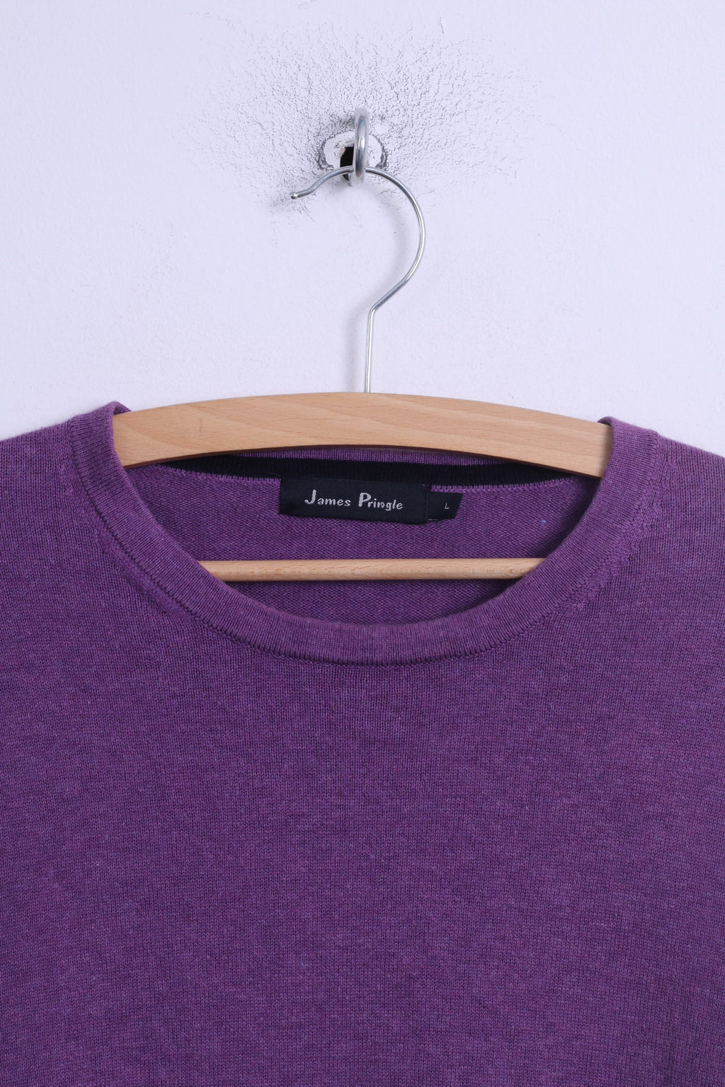 James Pringle Mens L Jumper Purple Crew Neck Cotton Plain Stretch Sweater