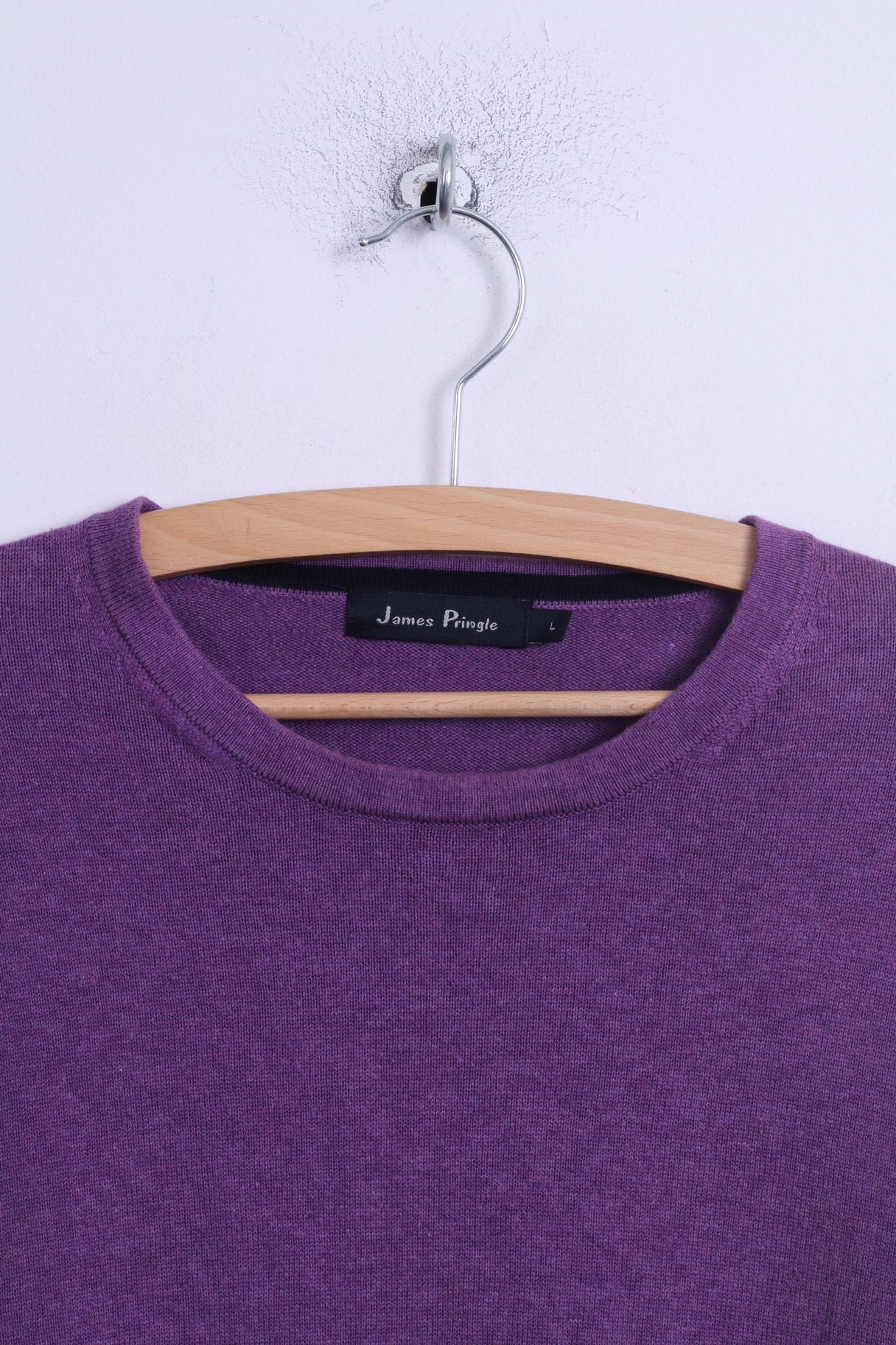 James Pringle Mens L Jumper Purple Crew Neck Cotton Plain Stretch Sweater