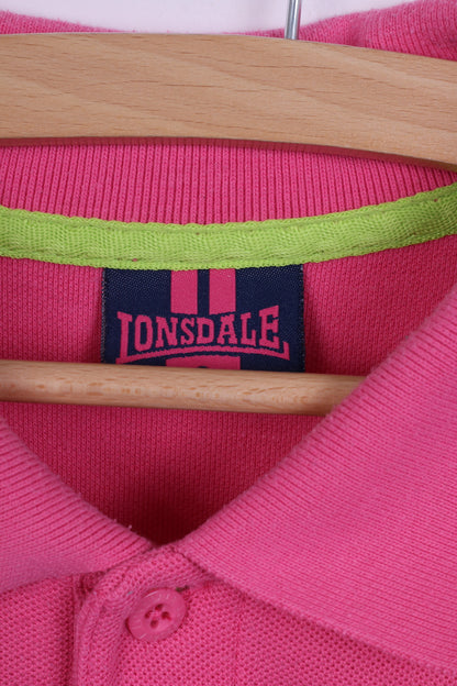 Lonsdale London Mens S Polo Shirt Pink Neon Cotton Short Sleeve Top