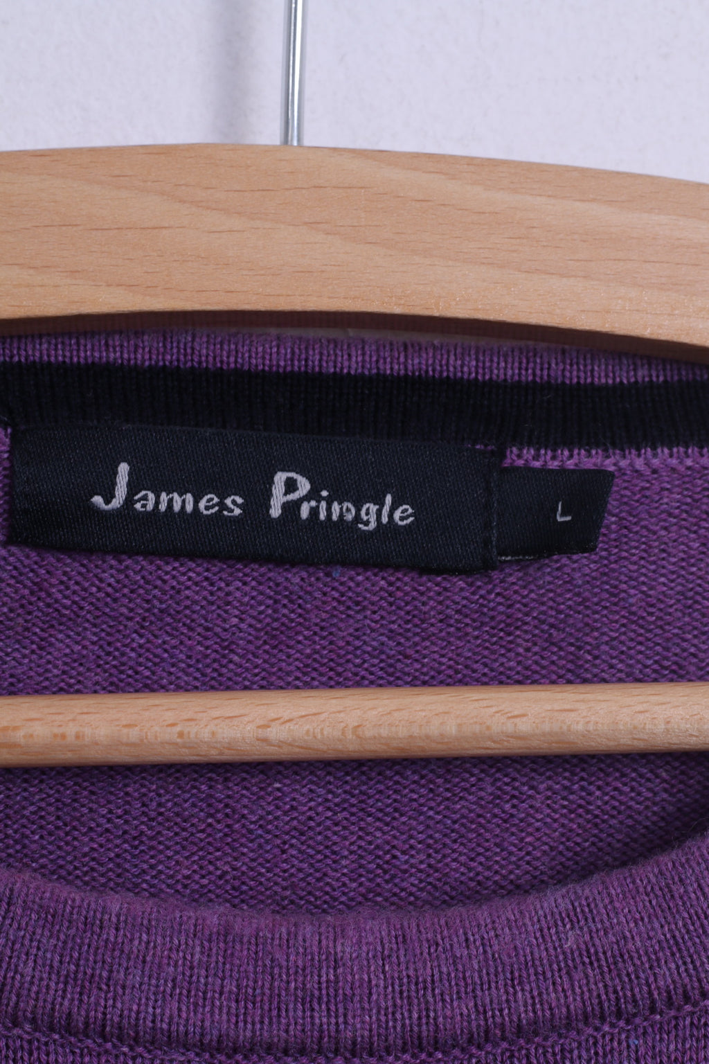 James Pringle Mens L Jumper Purple Crew Neck Cotton Plain Stretch Sweater