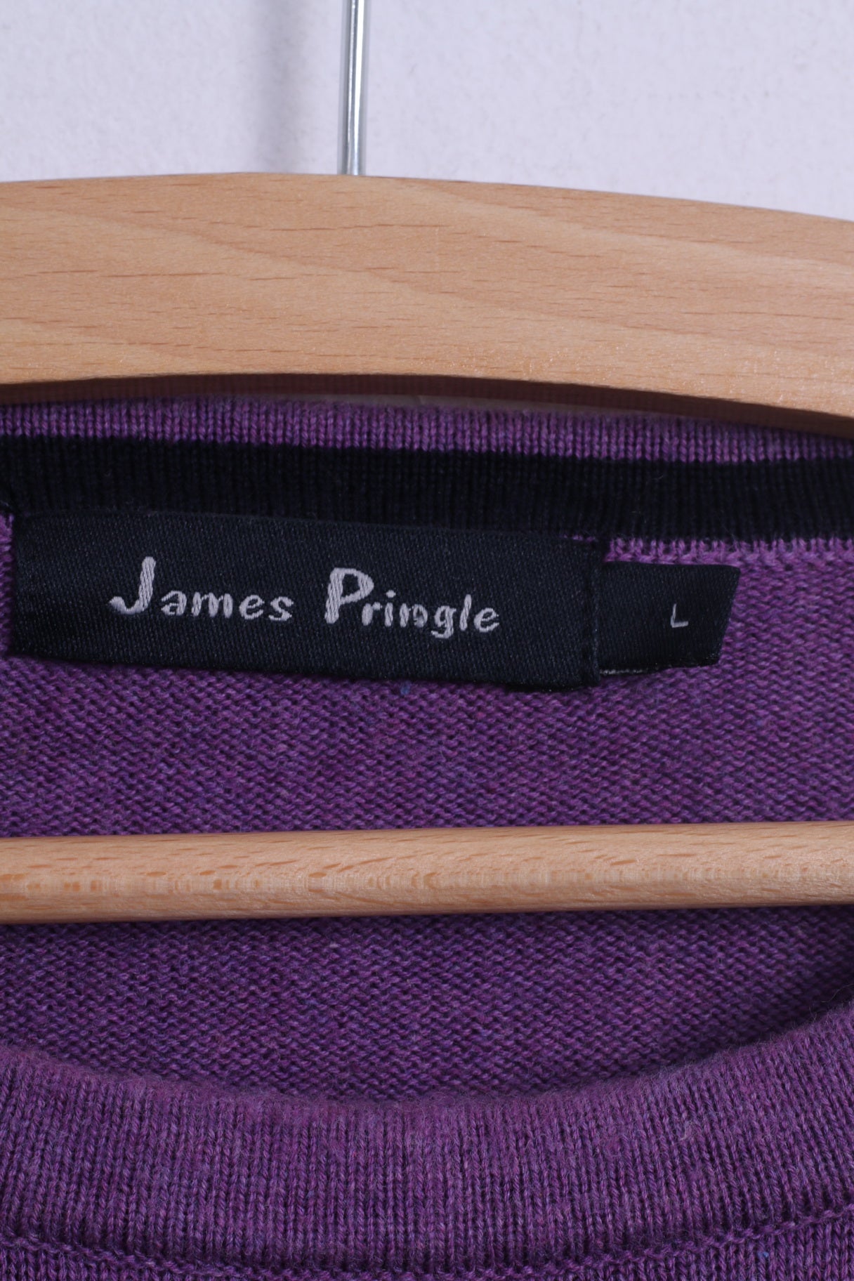 James Pringle Maglione da uomo L Maglione viola girocollo in cotone tinta unita elasticizzato