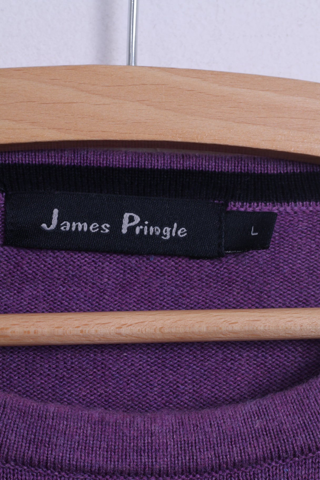 James Pringle Mens L Jumper Purple Crew Neck Cotton Plain Stretch Sweater