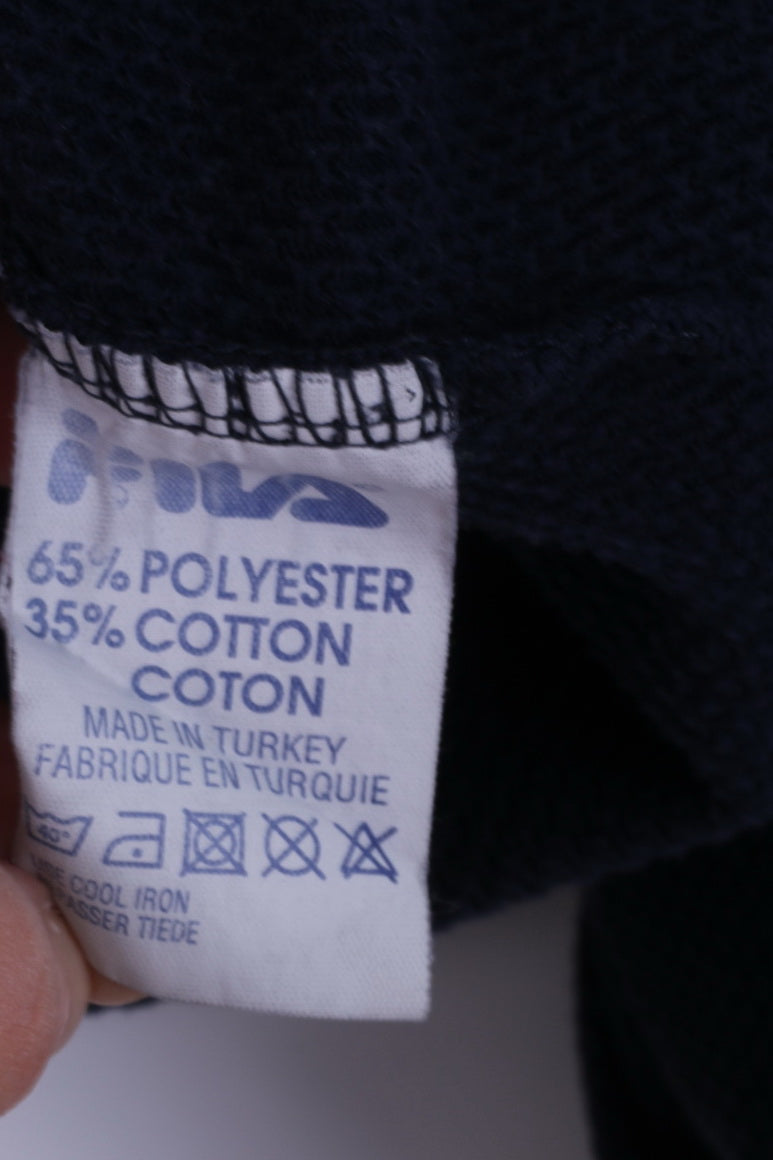 Felpa XL da uomo FILA Top da allenamento classico in misto cotone blu scuro girocollo con logo